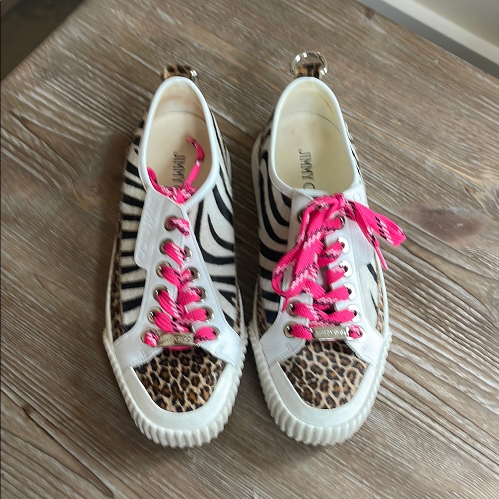 Jimmy Choo, women’s Zebra and Leopard Print Sneakers, size 8 or 38.5